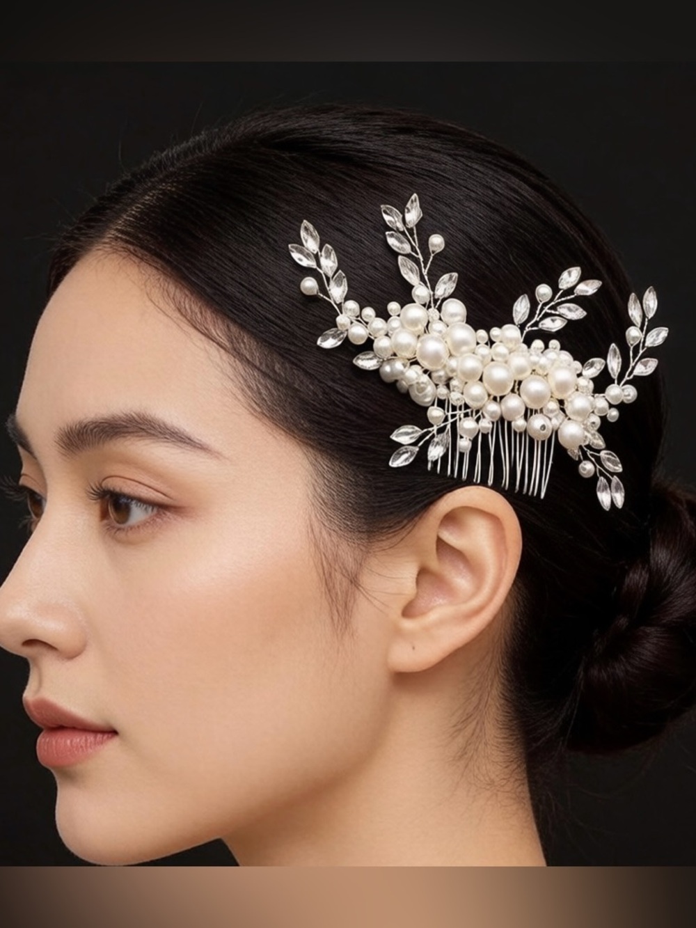 Anthropologie Pearl & Crystal Leaf Hair Comb - White